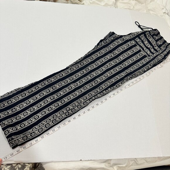 WOMEN'SECRET Boho Black Print Long Pant Mid Rise Draw String Sz L Front Pocket - Picture 12 of 16